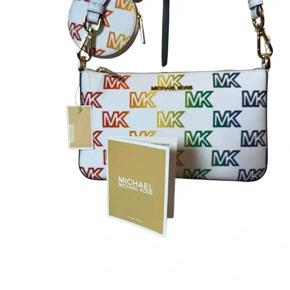 NWT MICHAEL KORS MULTI LOGO CAMERA BAG – RAINBOW PRINT CROSSBODY WITH COIN POUCH - Picture 3 of 6